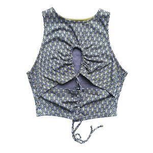 Y2K Festival Strappy Keyhole Geometric Crop Tank Top Medium Hippie Retro Indie